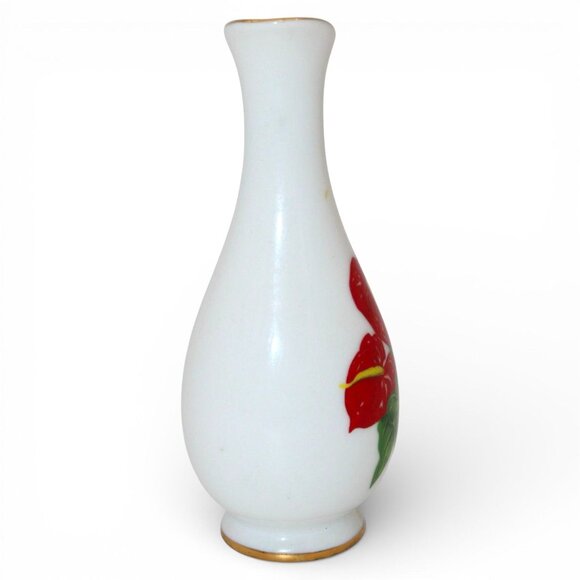Miniature Violettas Art Hawaii Ceramic Vase Red Floral Design & Gold Accent Trim - Picture 5 of 6